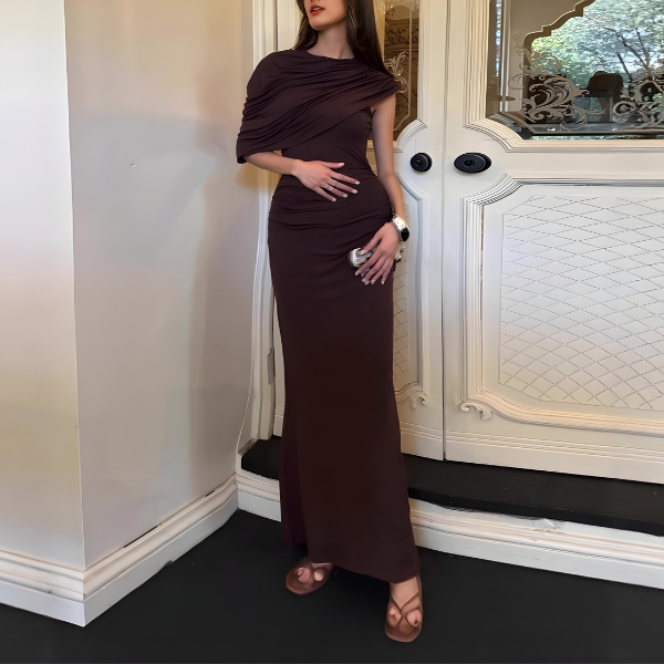 Robe crayon longue élégante – Marron foncé