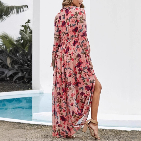 Robe Longue Fleurie à Taille Haute