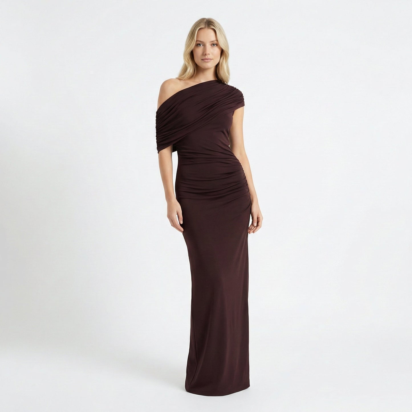 Robe crayon longue élégante – Marron foncé