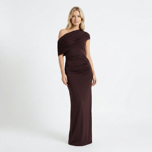 Robe crayon longue élégante – Marron foncé